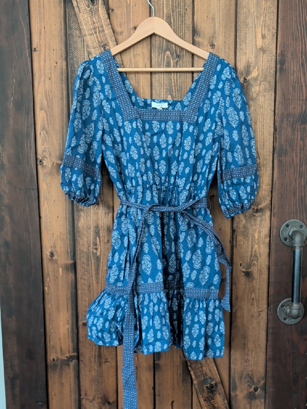 A Loves A Blue Printed Peasant Dress with Tie Waist Size M NWT